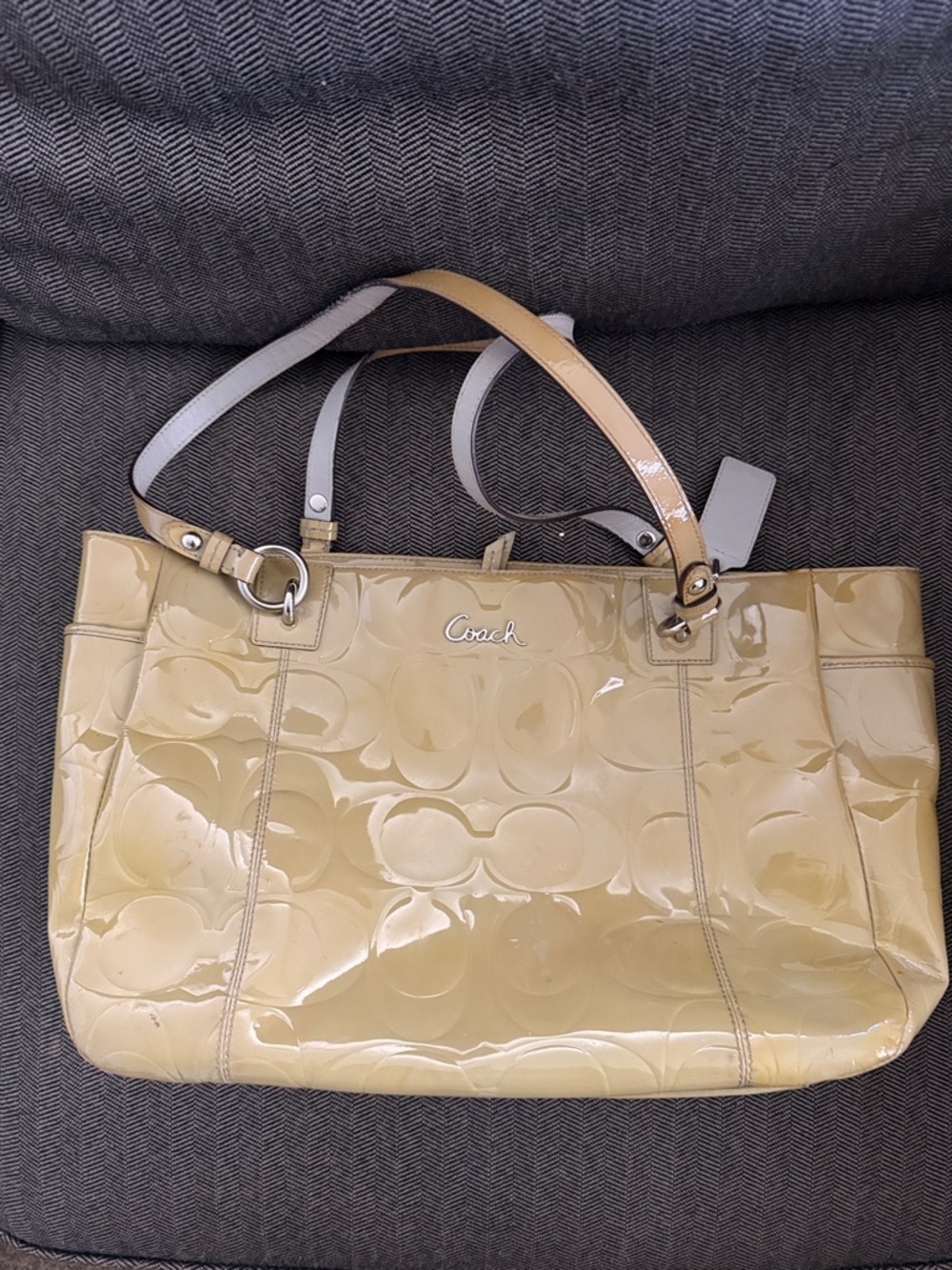 Coach Patent Leather Tote in Pale Yellow